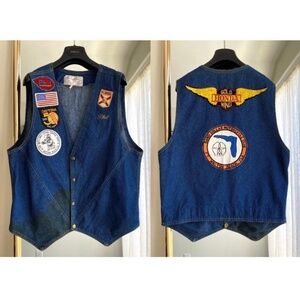 Vintage Mens Blue Denim Biker Vest • Daytona Bike Week 1991 • Motorcycle - Large